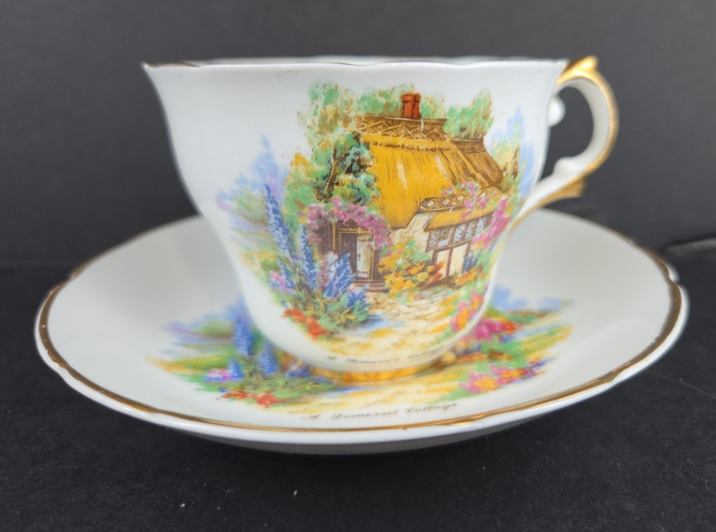 Vtg Regency English Bone China A Sommerset Cottage Tea Cup Saucer Set, Teacup