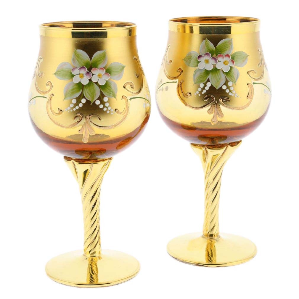GlassOfVenice Set Of Two Murano Glass Wine Glasses 24K Gold Leaf - Golden Brown GlassOfVenice Set Of Two Murano Glass Wine Glasses 24K Gold Leaf - Golden Brown