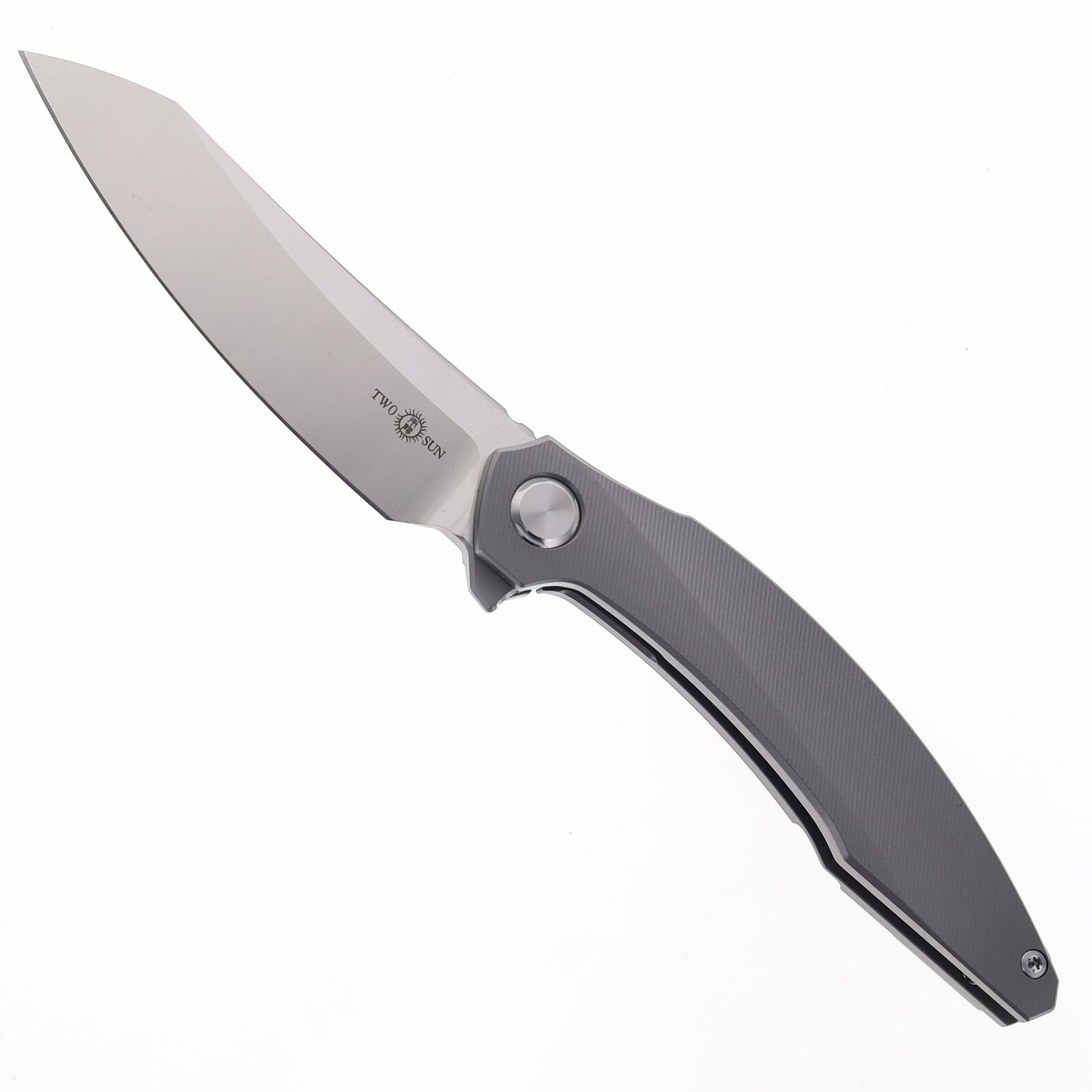 Two Sun Folding Knife Gray Titanium Handle M390 Plain Edge TS51-M390