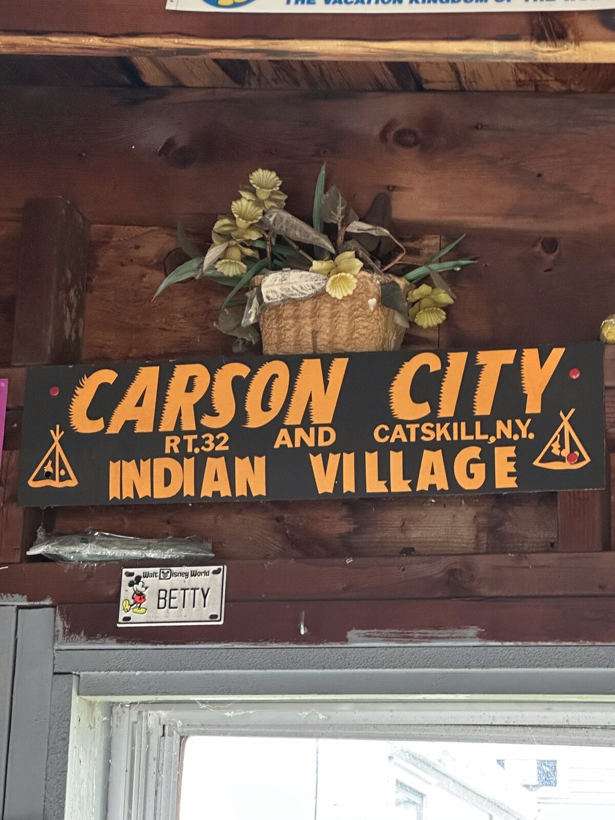Vintage Carson City Indian Village Catskill NY Hand Lettered Sign Rt 32 Teepee