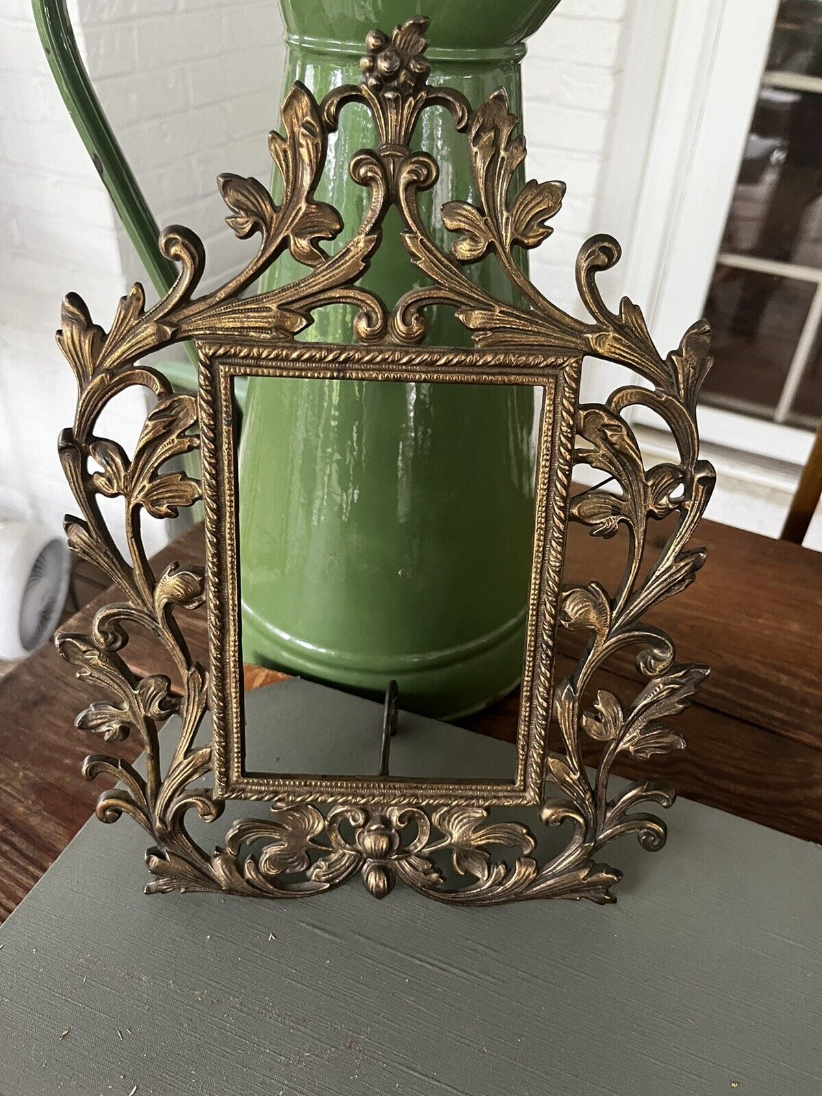 Vintage Ornate Victorian Baroque Rococo Brass Picture Mirror Frame, Standing