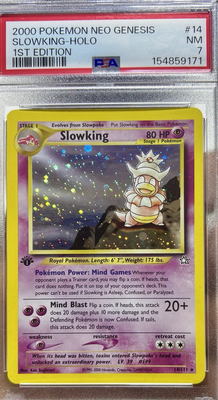 2000 Pokémon Neo Genesis Slowking Holo 1st Edition #14 PSA 7 NM WoTC Vintage 2000 Pokémon Neo Genesis Slowking Holo 1st Edition #14 PSA 7 NM WoTC Vintage