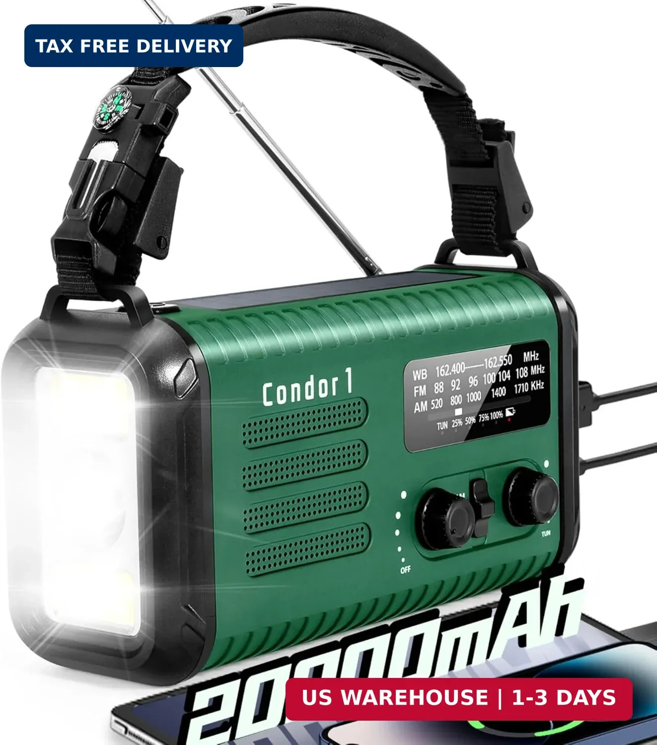 Emergency Crank Radio, 20000mAh Solar Hand Crank Weather Radio NOAA/AM/FM Emergency Crank Radio, 20000mAh Solar Hand Crank Weather Radio NOAA/AM/FM