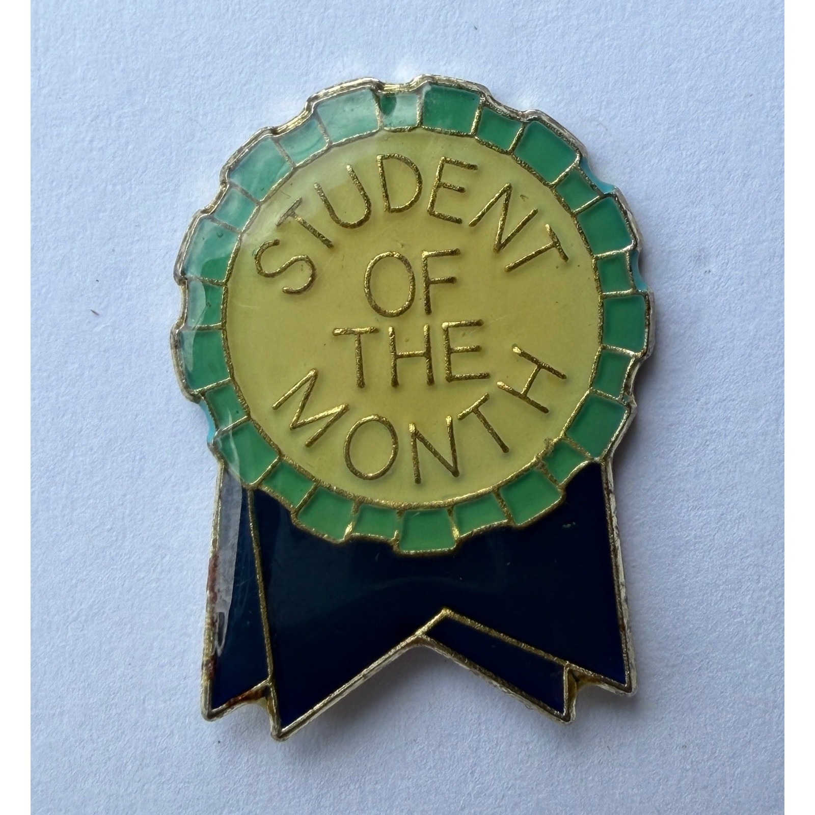 Vintage Student of the Month Enamel Pin Gold Tone Award Ribbon 1989-1997 90s Vintage Student of the Month Enamel Pin Gold Tone Award Ribbon 1989-1997 90s