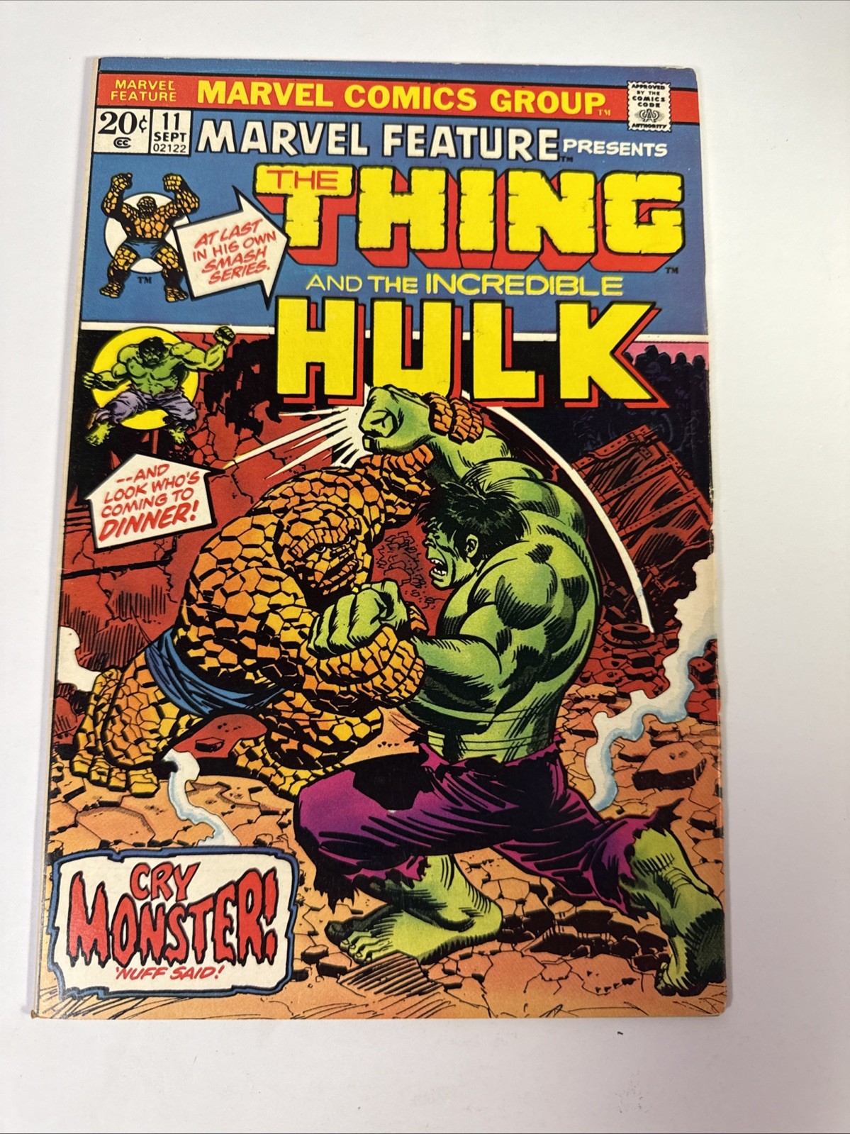 Marvel Feature #11 Thing Vs Classic Hulk Battle Cover 1973 Marvel 1973 FN Marvel Feature #11 Thing Vs Classic Hulk Battle Cover 1973 Marvel 1973 FN