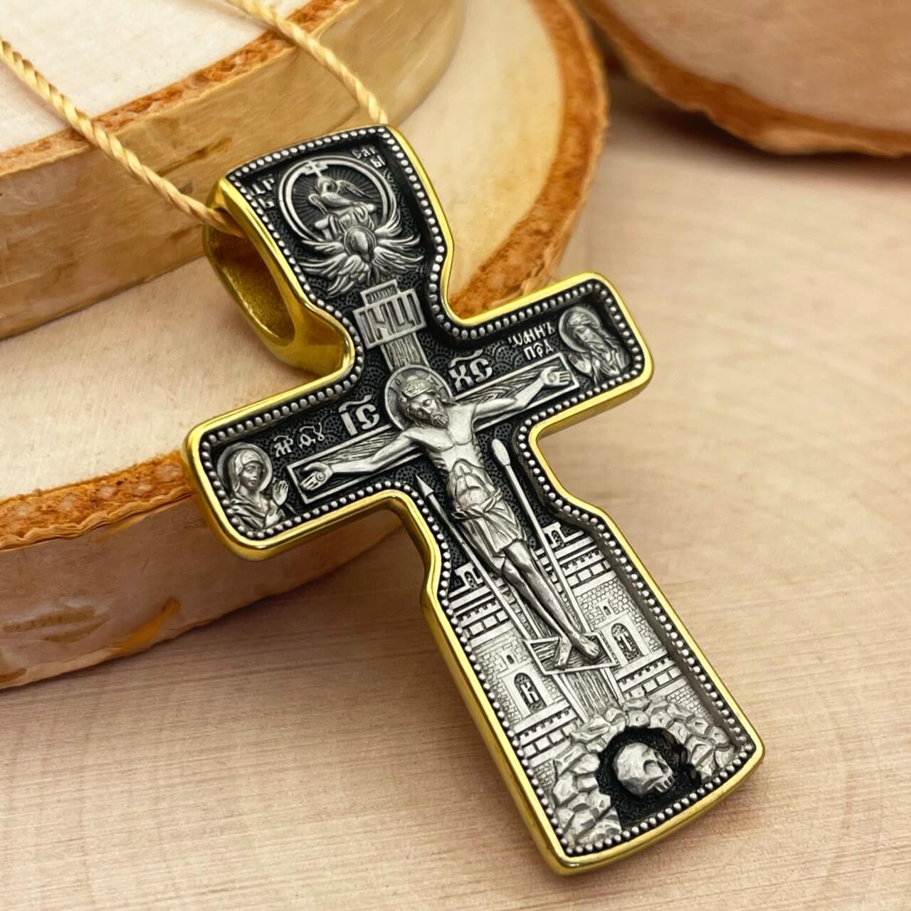 Silver 925 Gilding 999 Cross Crucifixion of Christ St. Nicholas the Wonderworker