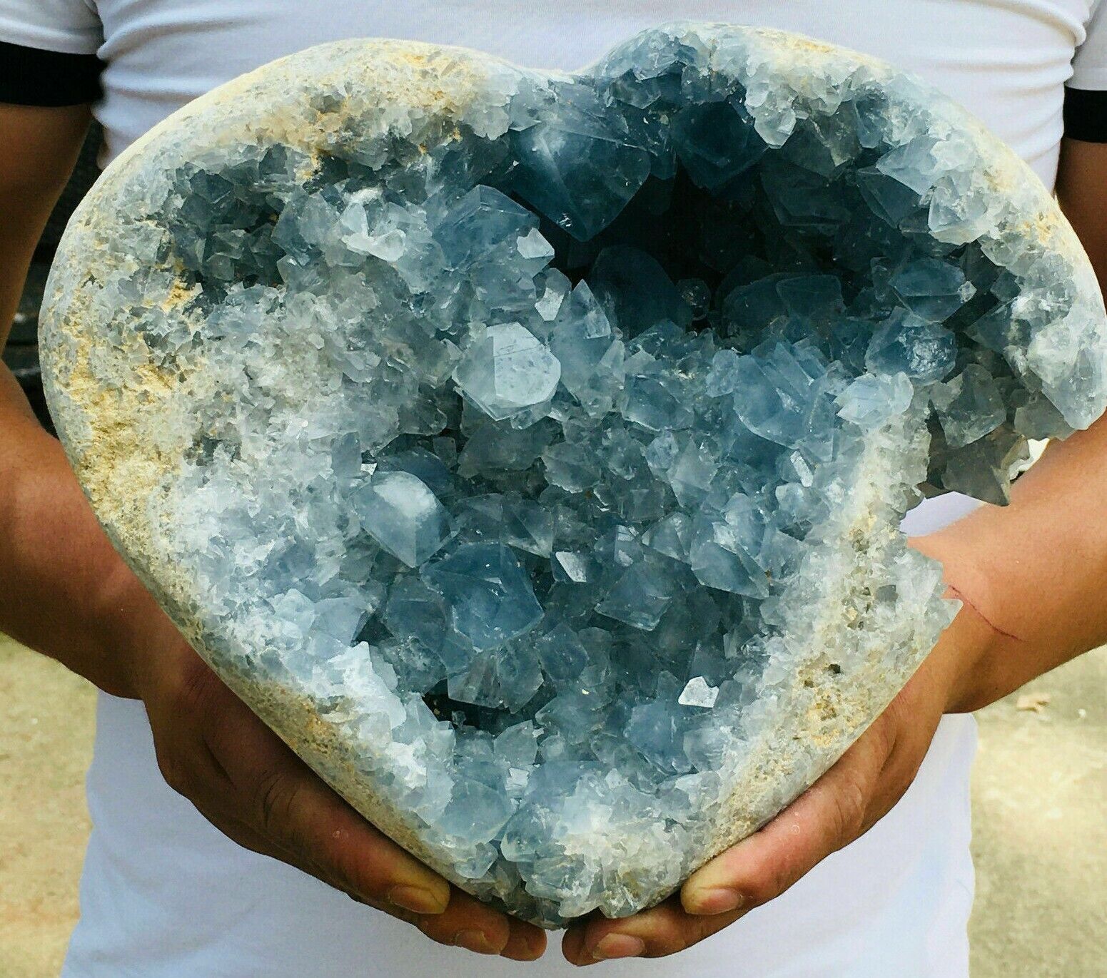 16.4 LB Natural Celestite Geode Quartz Crystal Cluster Blue Spar Hole-Madagascar