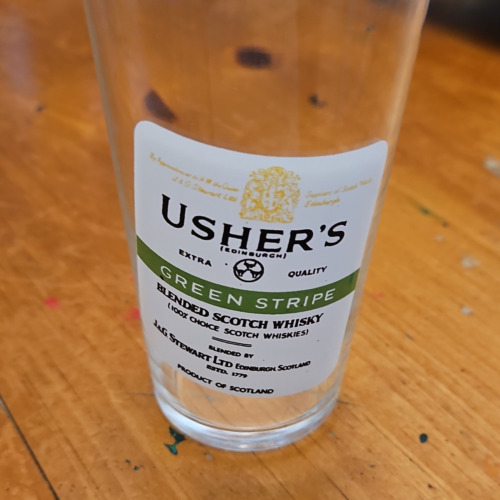 Usher's Green Stripe Distillery Scotch Whisky Glass Collectible whiskey Usher's Green Stripe Distillery Scotch Whisky Glass Collectible whiskey