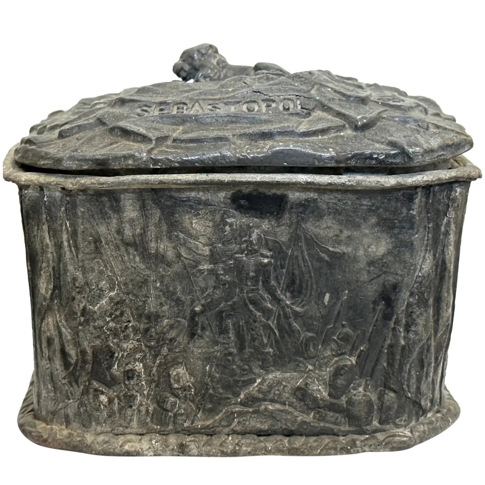 Early Victorian Small Lead Military Land Sea Victory Crimea War Tobacco Box Early Victorian Small Lead Military Land Sea Victory Crimea War Tobacco Box