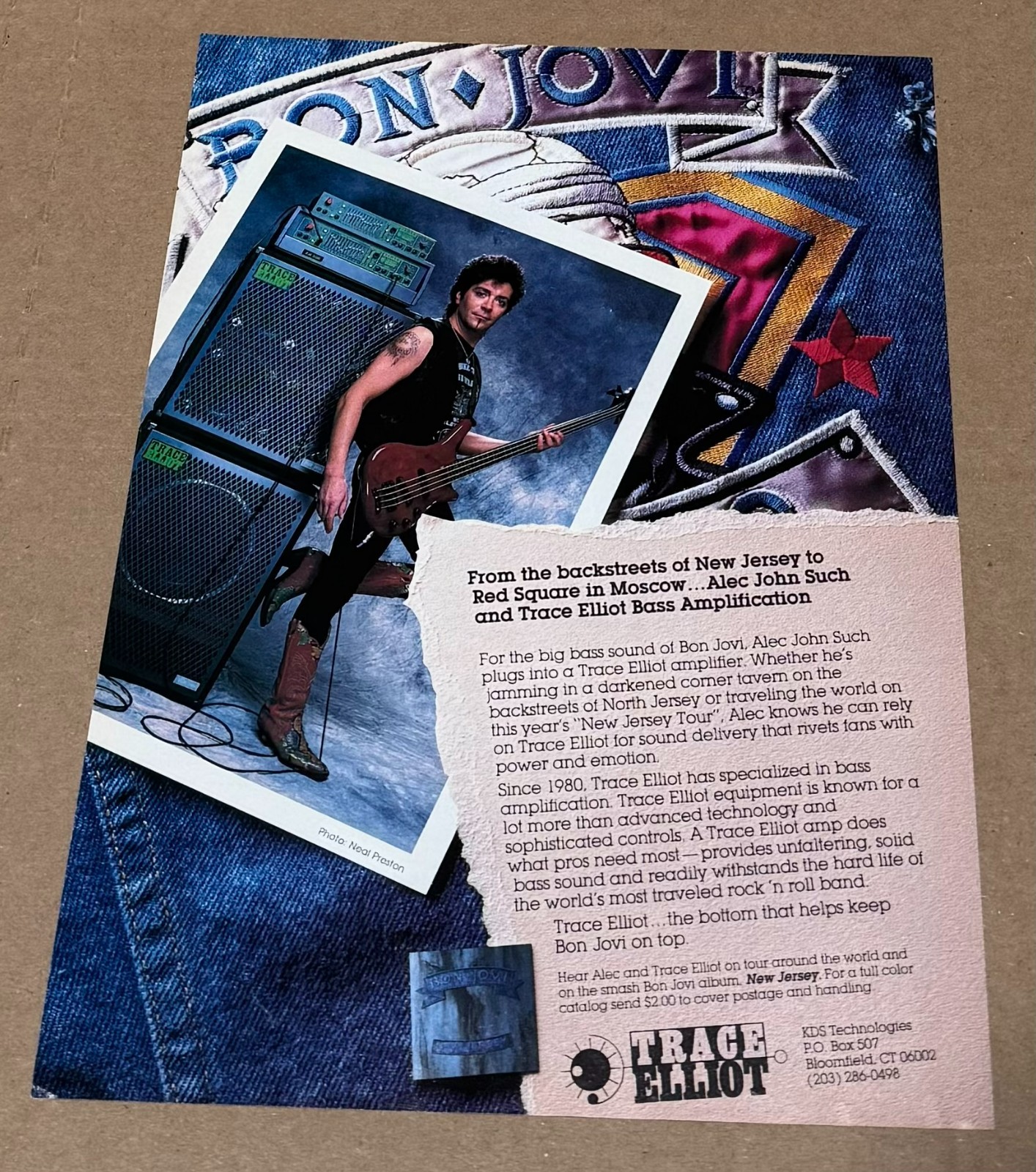 TRACE ELLIOT AMPS - Alec John Such of Bon Jovi - 1989 Print Advertisement