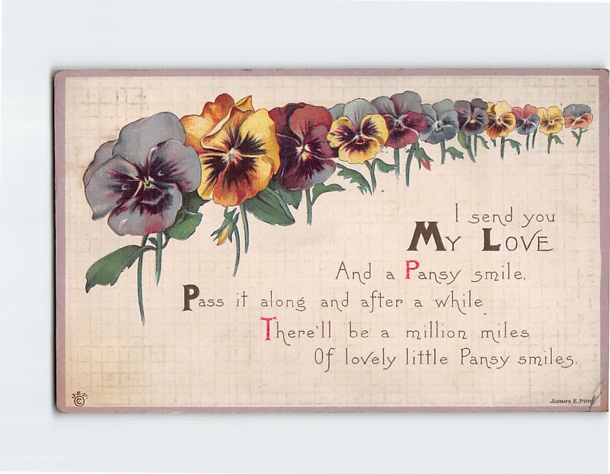 Postcard Pansy Flowers Art & Letter Print