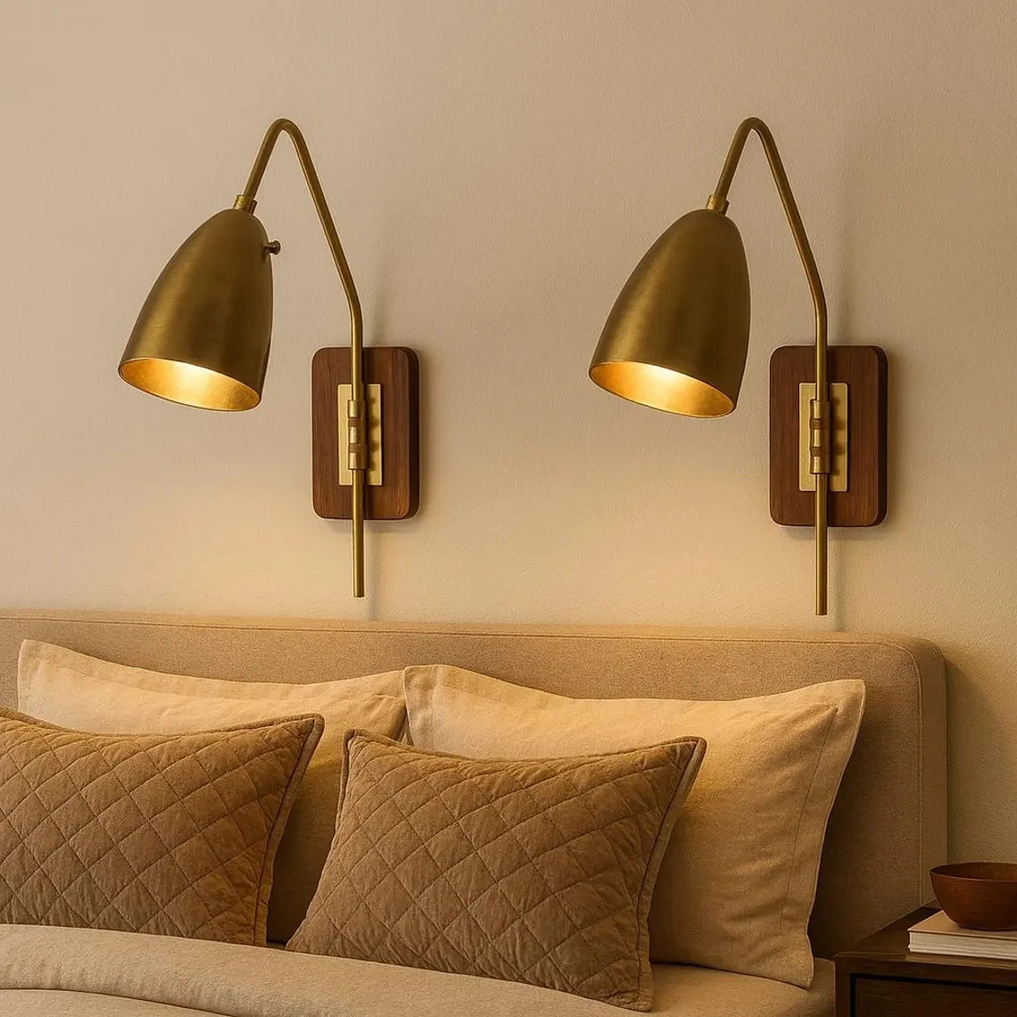 Pair of Mid Century Adjustable Modern Wall Sconces Brass Cone Home Offices. Pair of Mid Century Adjustable Modern Wall Sconces Brass Cone Home Offices.