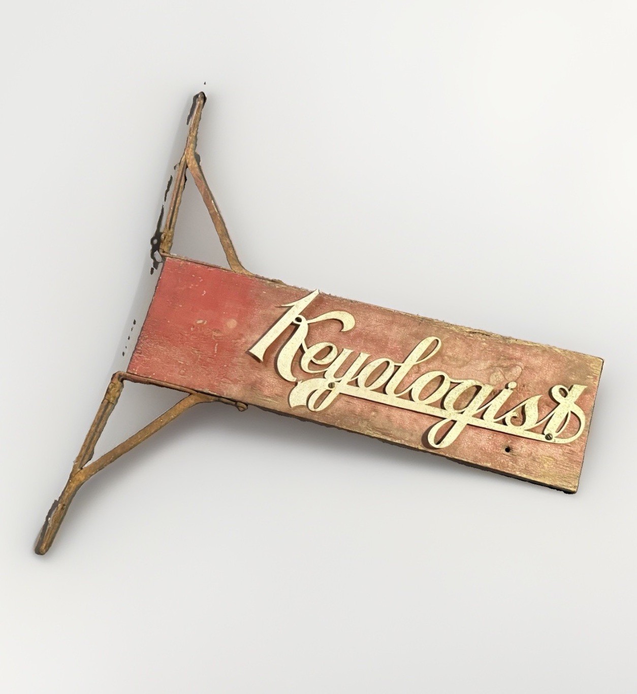 Antique Two Sided Wood & Metal Flange Keyologist Advertising Sign locksmith keys Antique Two Sided Wood & Metal Flange Keyologist Advertising Sign locksmith keys