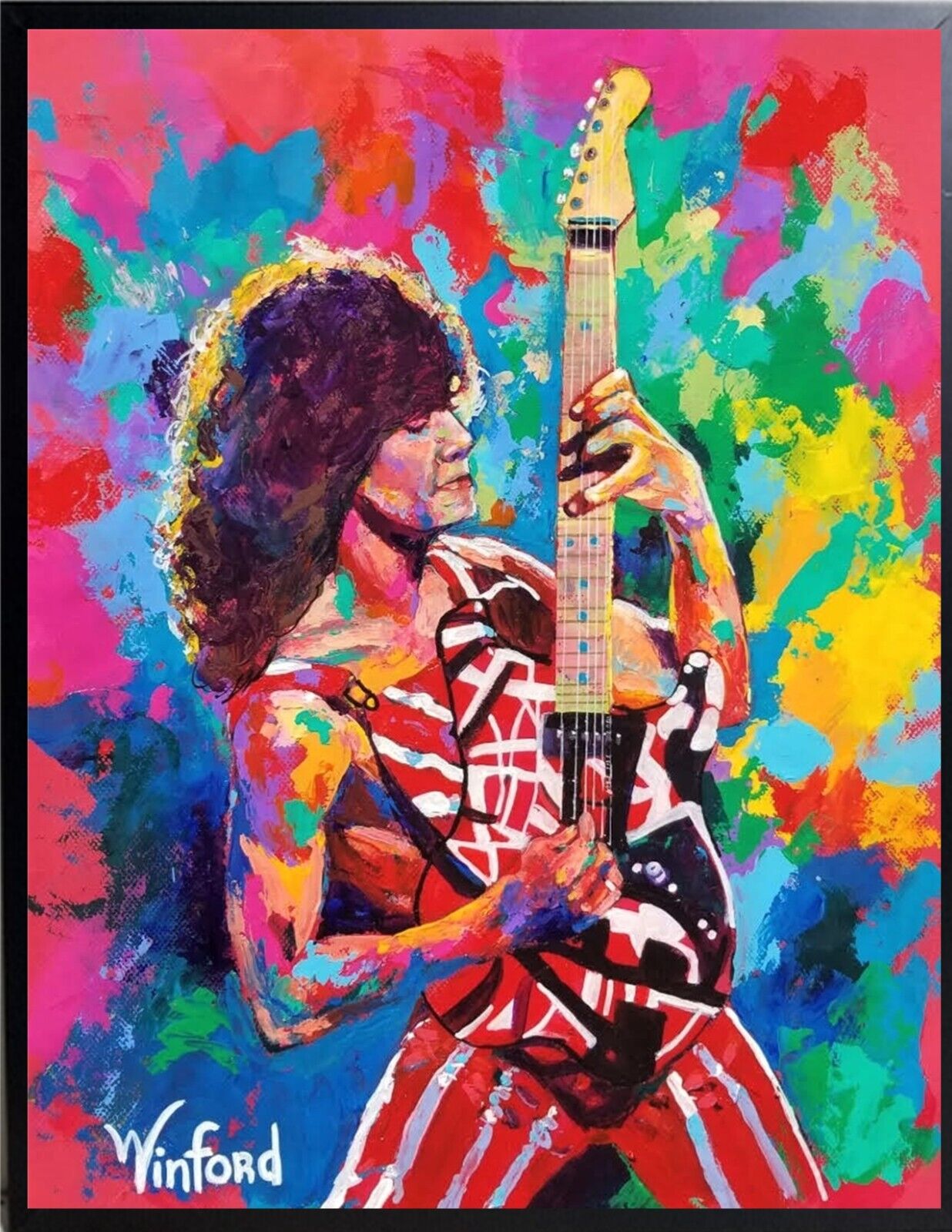 Sale Eddie Van Halen Hand-Textured 36H X 24W Premium Canvas Giclee $795 Now $275