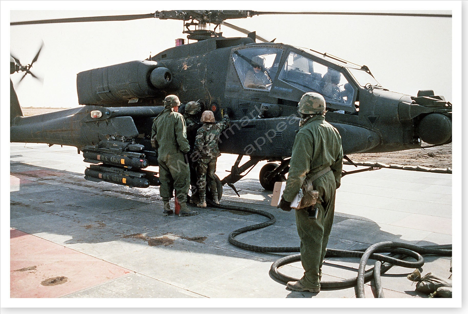 AH-64A Apache Attack Helicopter Being Refueled Desert Storm 8 x 12 Photo