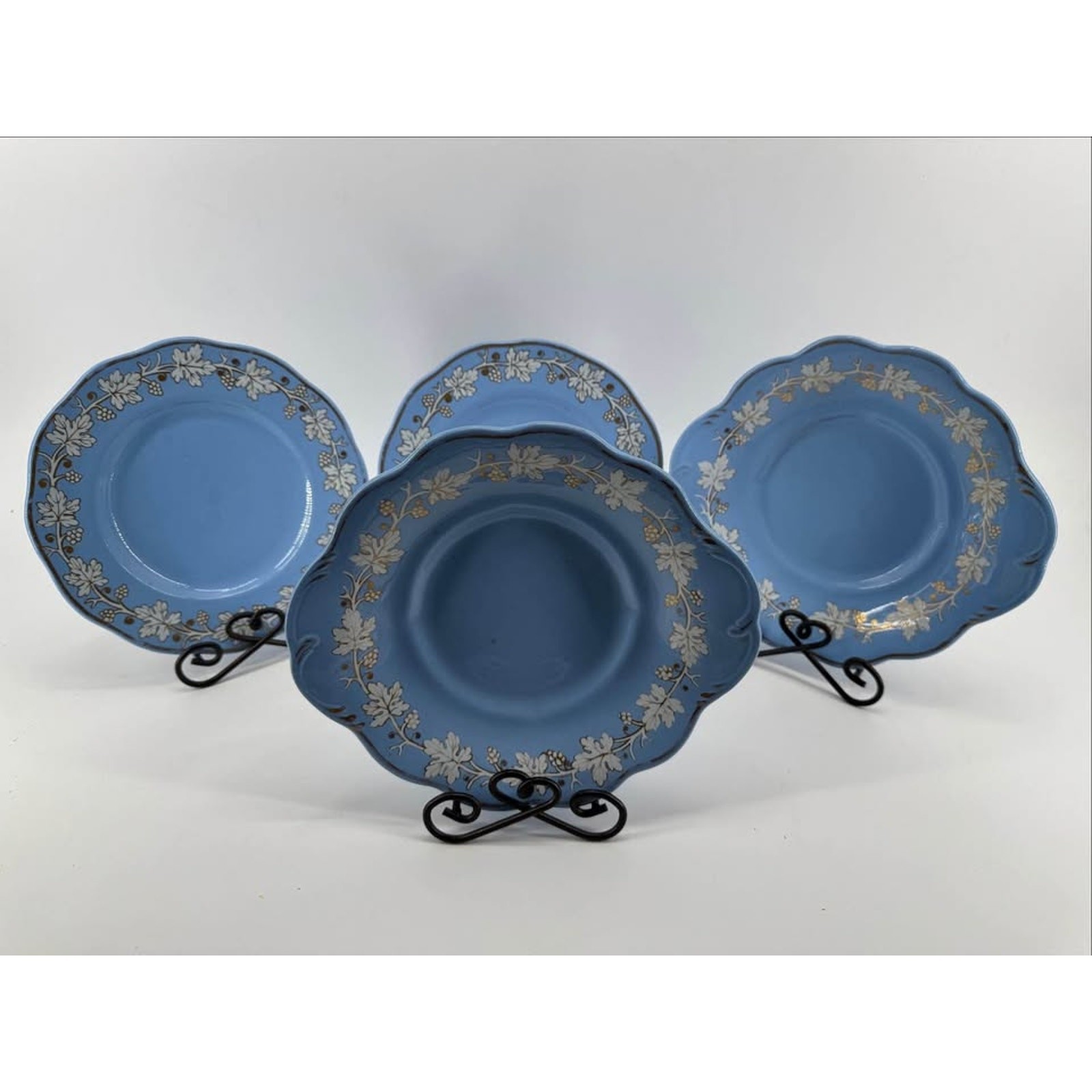 Antique J&G Meakin Staffordshire Blue Plates Patent Mosaic Ironstone Set of 4 Antique J&G Meakin Staffordshire Blue Plates Patent Mosaic Ironstone Set of 4