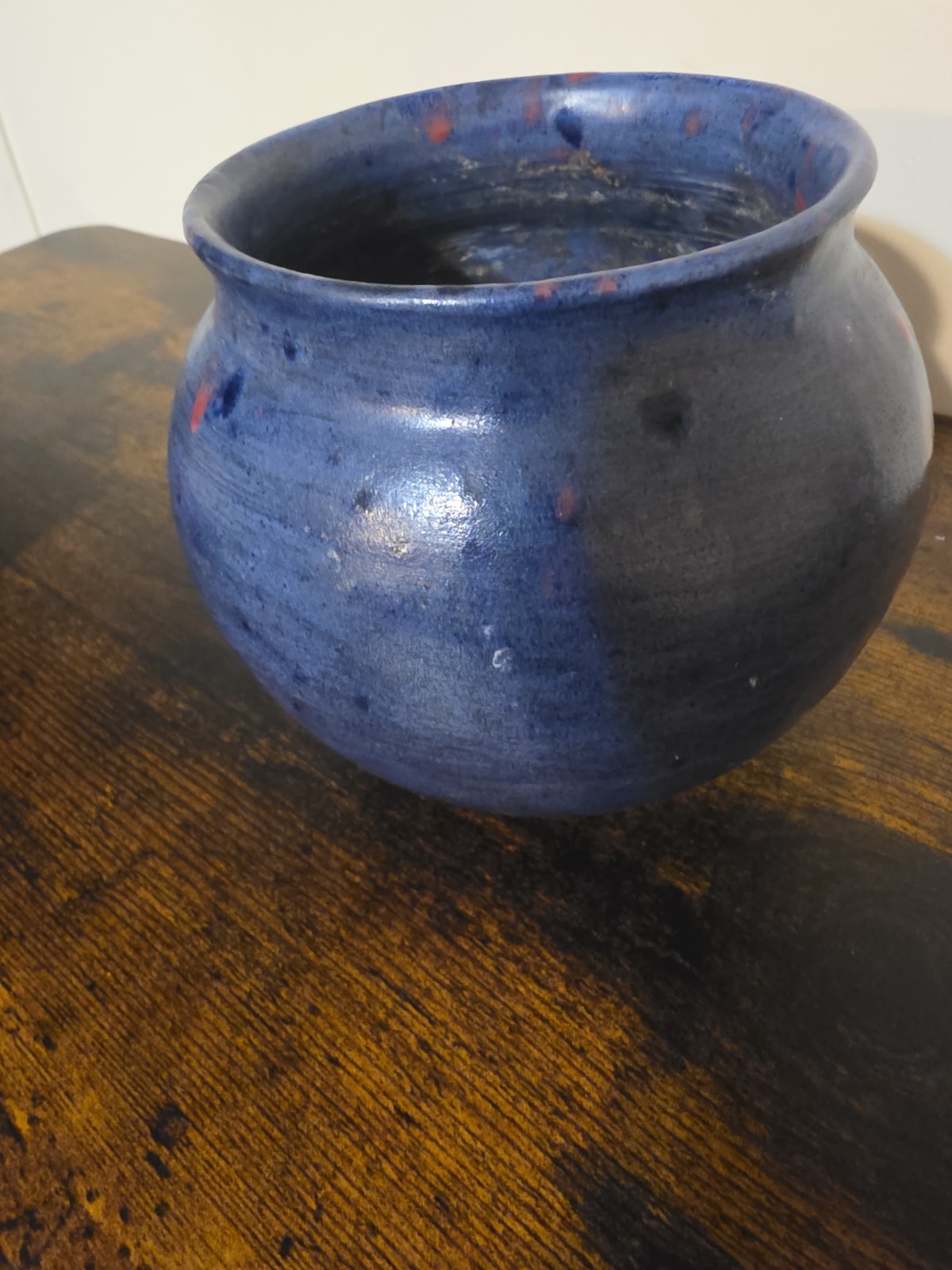 Vintage Studio Art Pottery Crock Blue Speckled Jar Signed EXB Ceramic Planter 5"