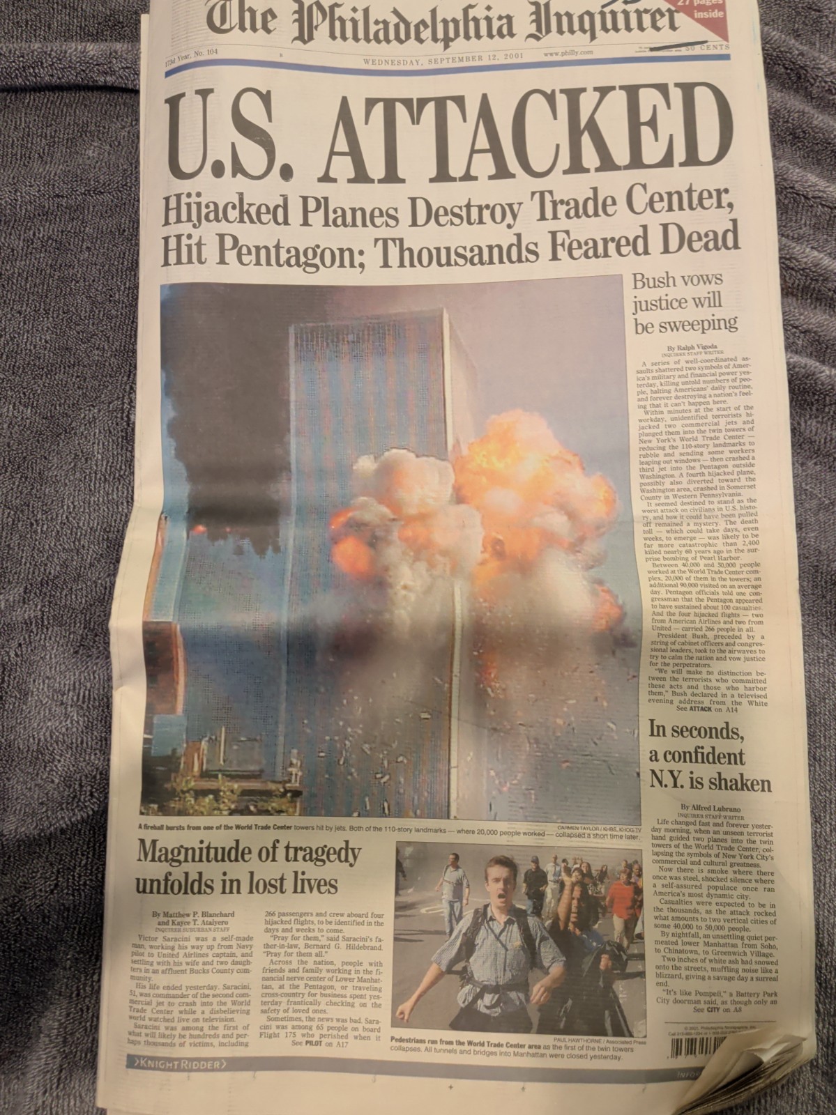 The Philadelphia Inquirer September 12th 2001 "U.S. Attacked" The Philadelphia Inquirer September 12th 2001 "U.S. Attacked"