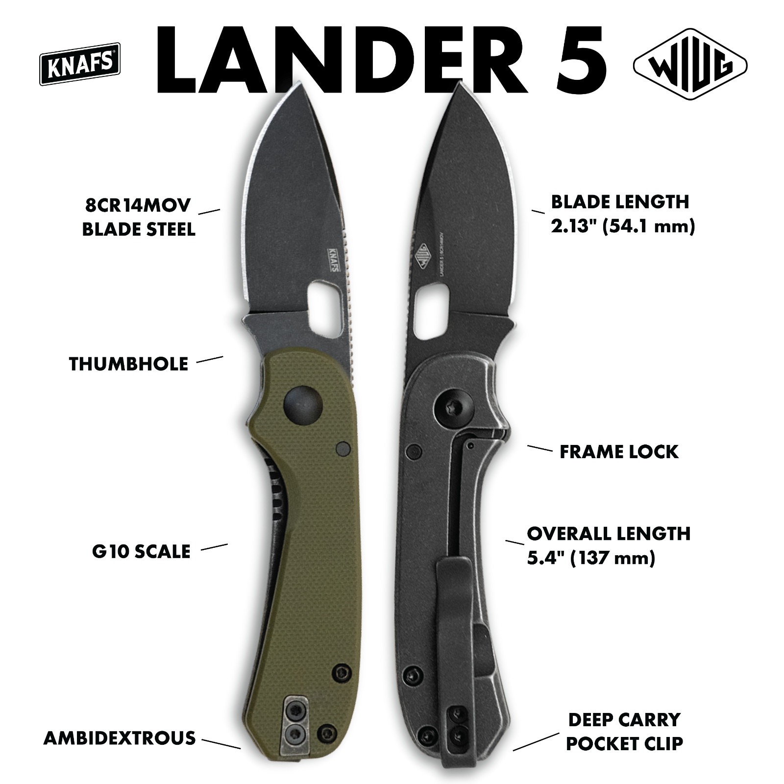 KNAFS Lander 5 Pocket Knife OD Green G10 Black Stonewash Frame Lock 00325 KNAFS Lander 5 Pocket Knife OD Green G10 Black Stonewash Frame Lock 00325