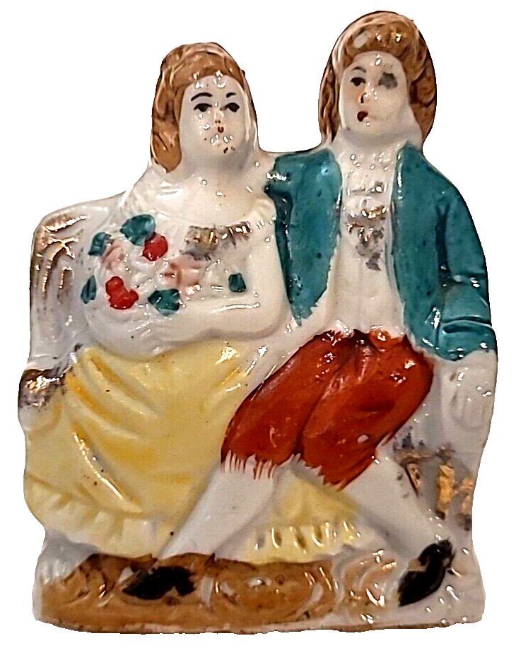 Vtg 1950\'s Victorian Couple Figurine Sitting On Bench Porcelain Hand Painted