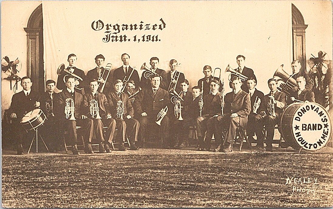 RPPC Houlton Maine Donovan's Band Music Group w/ Instruments 1911 RPPC Houlton Maine Donovan's Band Music Group w/ Instruments 1911