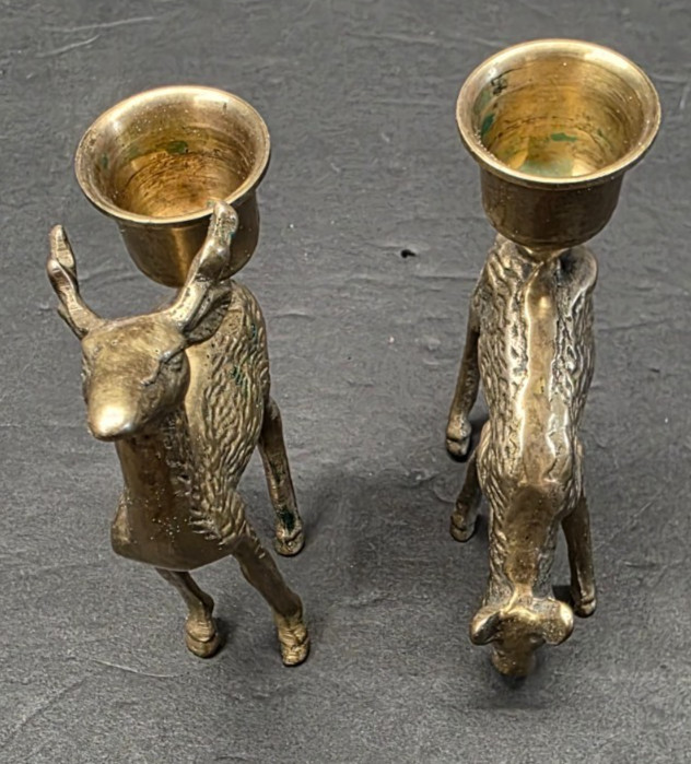 Vintage Pair 2 BRASS Deer Candle Holder Candlestick Buck Doe Reindeer. Vintage Pair 2 BRASS Deer Candle Holder Candlestick Buck Doe Reindeer.