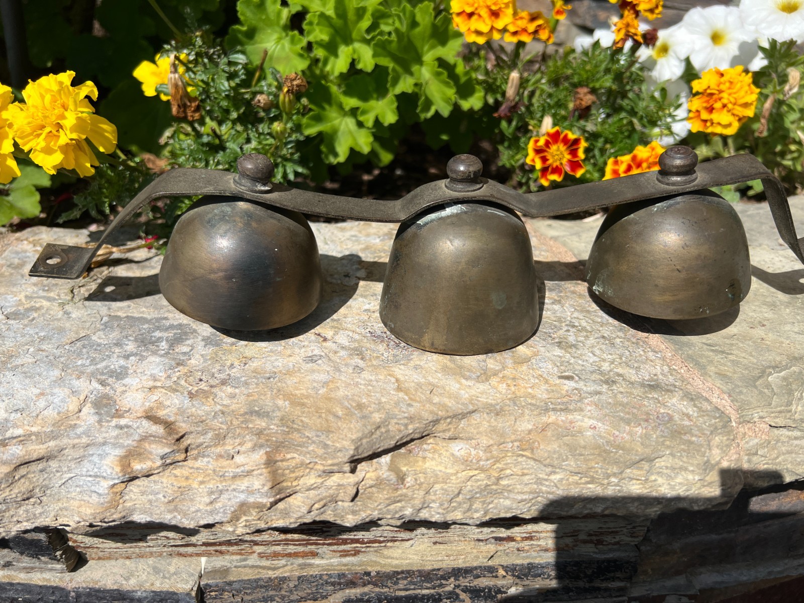 Antique Vintage Ice Cream Truck Cart Three Brass Bells Strip Antique Vintage Ice Cream Truck Cart Three Brass Bells Strip