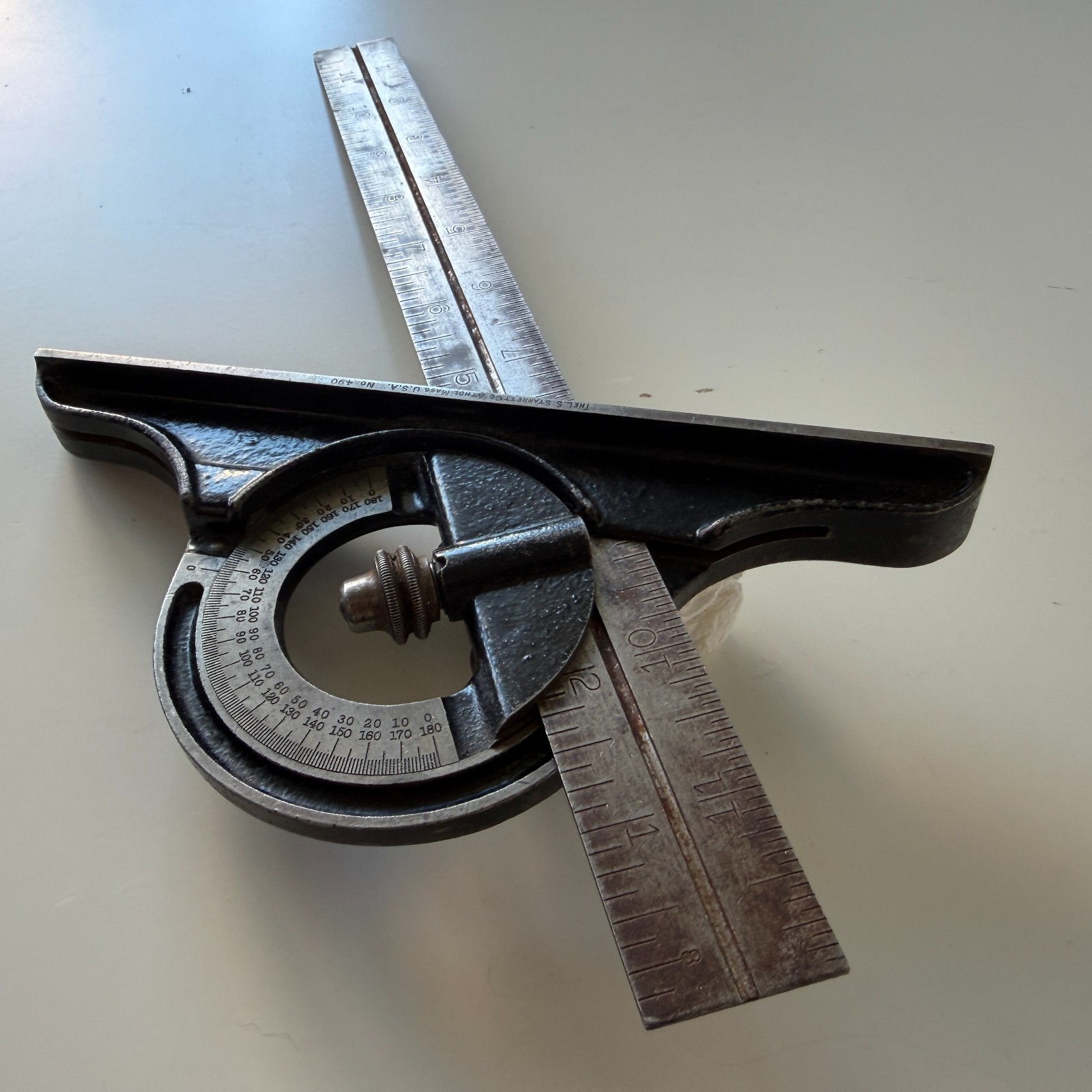 Vintage LS Starrett No 490 Protractor with 12" Ruler