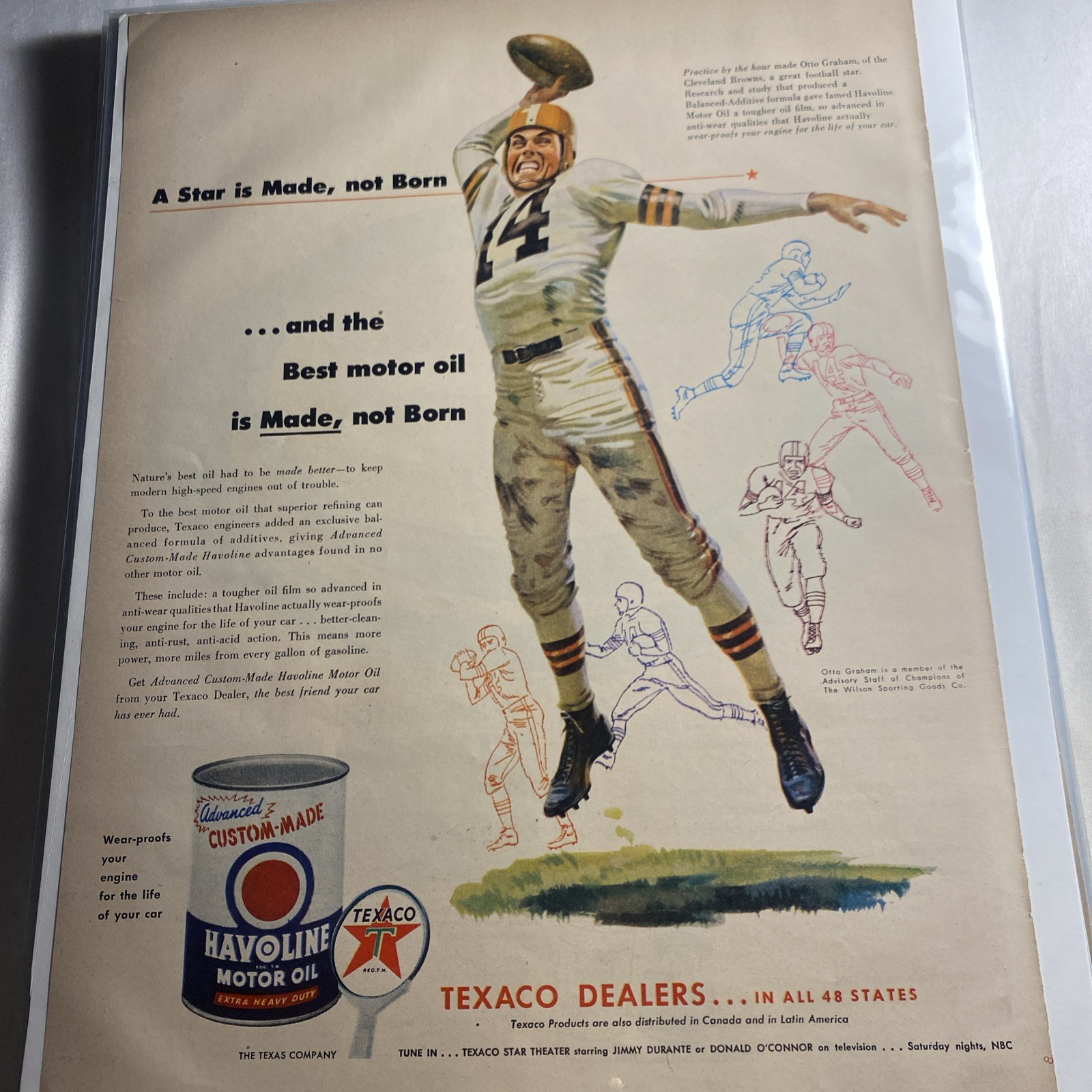 Vintage 1950s Texaco Havoline Motor Oil Magazine Ad Otto Graham Football Vintage 1950s Texaco Havoline Motor Oil Magazine Ad Otto Graham Football