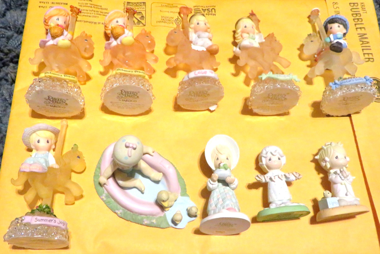 6 SPUN GLASS PRECIOUS MOMENTS CAROUSEL FIGURES + 4 OTHER SMALL FIGURINES 6 SPUN GLASS PRECIOUS MOMENTS CAROUSEL FIGURES + 4 OTHER SMALL FIGURINES