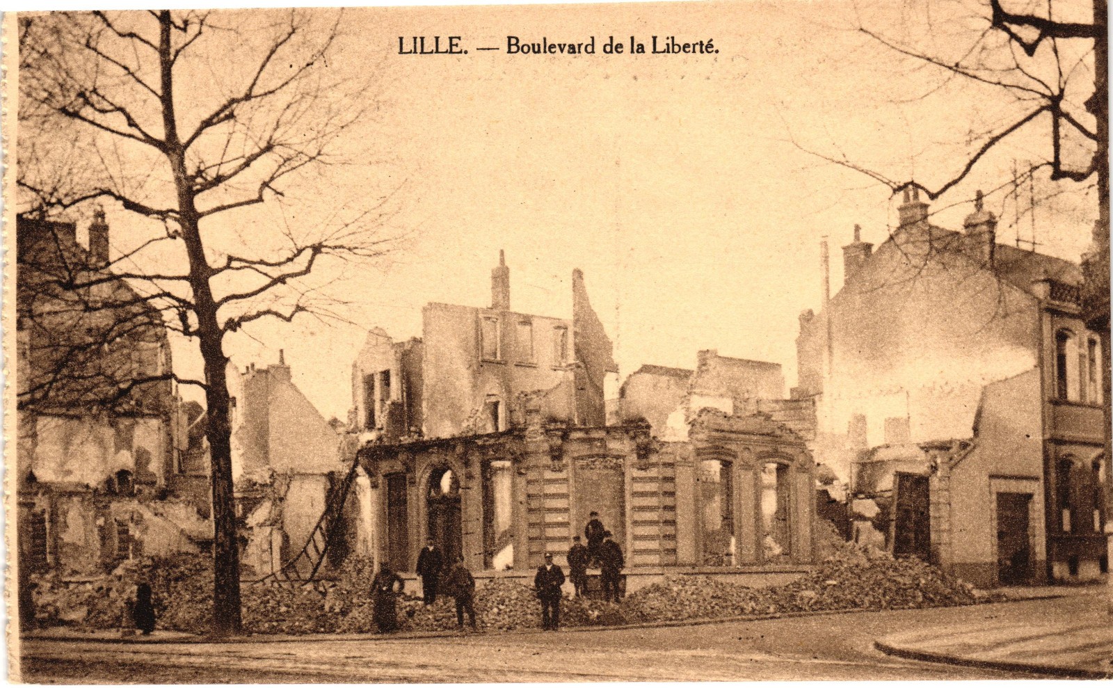 Lille France WWI Ruins Boulevard de la Liberte Vintage Postcard War Damage