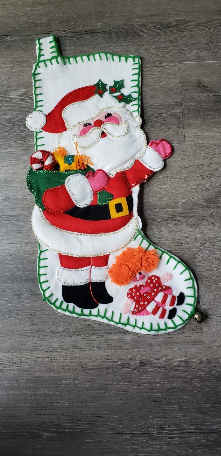 VTG Bucilla 1868? Completed Felt Christmas Stocking Holiday Toys Santa STAINS VTG Bucilla 1868? Completed Felt Christmas Stocking Holiday Toys Santa STAINS