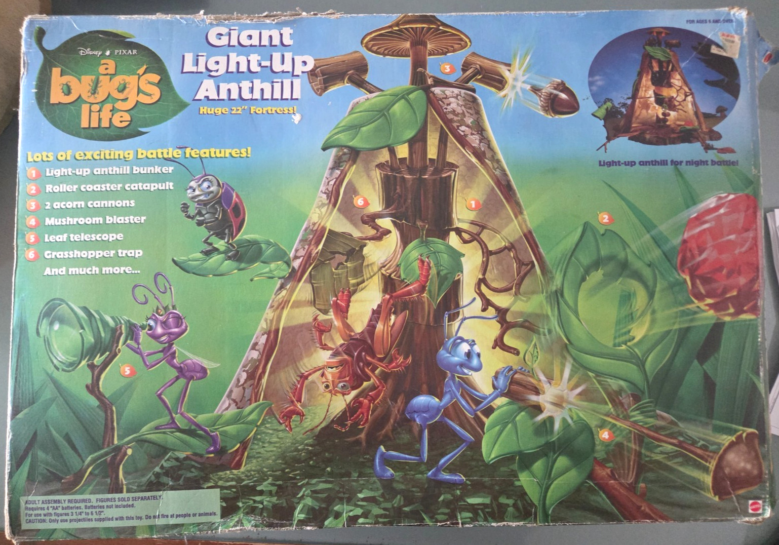 DISNEY PIXAR A BUG'S LIFE GIANT LIGHT-UP ANTHILL 22" FORTRESS 1998 MATTEL wBOX DISNEY PIXAR A BUG'S LIFE GIANT LIGHT-UP ANTHILL 22" FORTRESS 1998 MATTEL wBOX