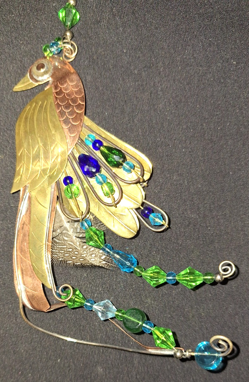 NWT VTG CHICO'S JEWELED PEACOCK COPPER BRASS BEADS & FEATHER CHRISTMAS ORNAMENT NWT VTG CHICO'S JEWELED PEACOCK COPPER BRASS BEADS & FEATHER CHRISTMAS ORNAMENT