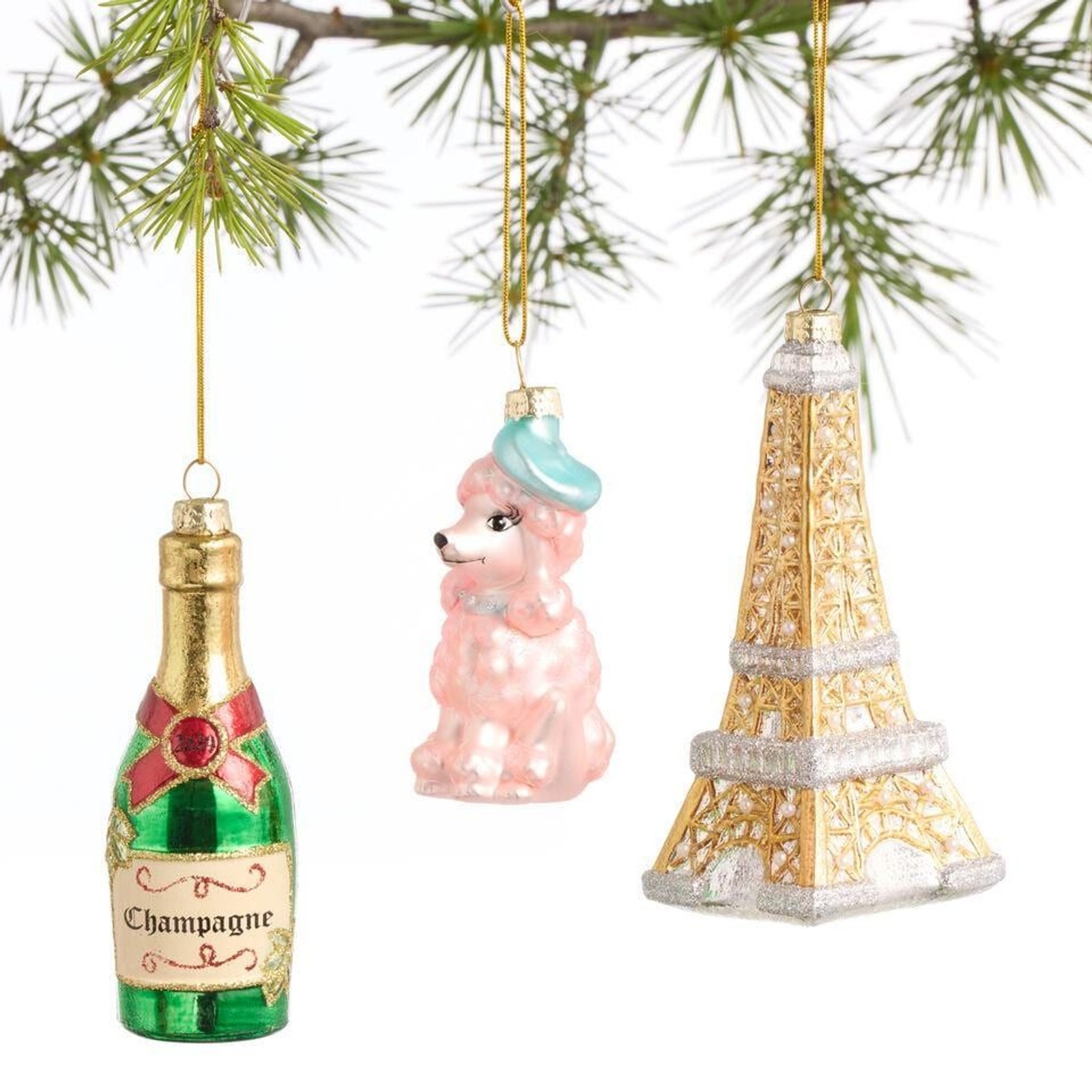 Set of 3 World Market Destination Christmas Glass Ornaments FRANCE