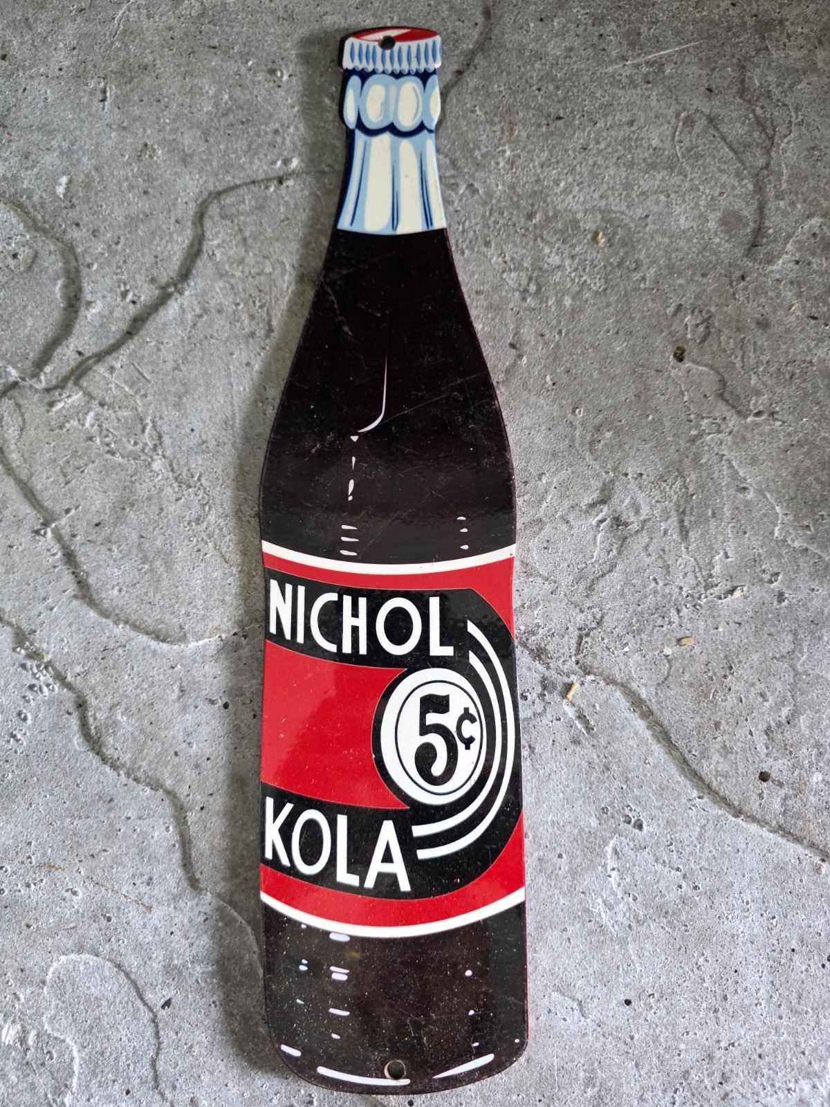 RARE NICHOL KOLA PORCELAIN SODA ENAMEL GAS STATION SIGN 15" X 4" RARE NICHOL KOLA PORCELAIN SODA ENAMEL GAS STATION SIGN 15" X 4"