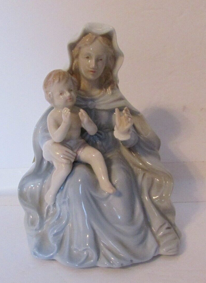 1980 Roman Japan Madonna And Christ Child Figurine Porcelain music box vtg