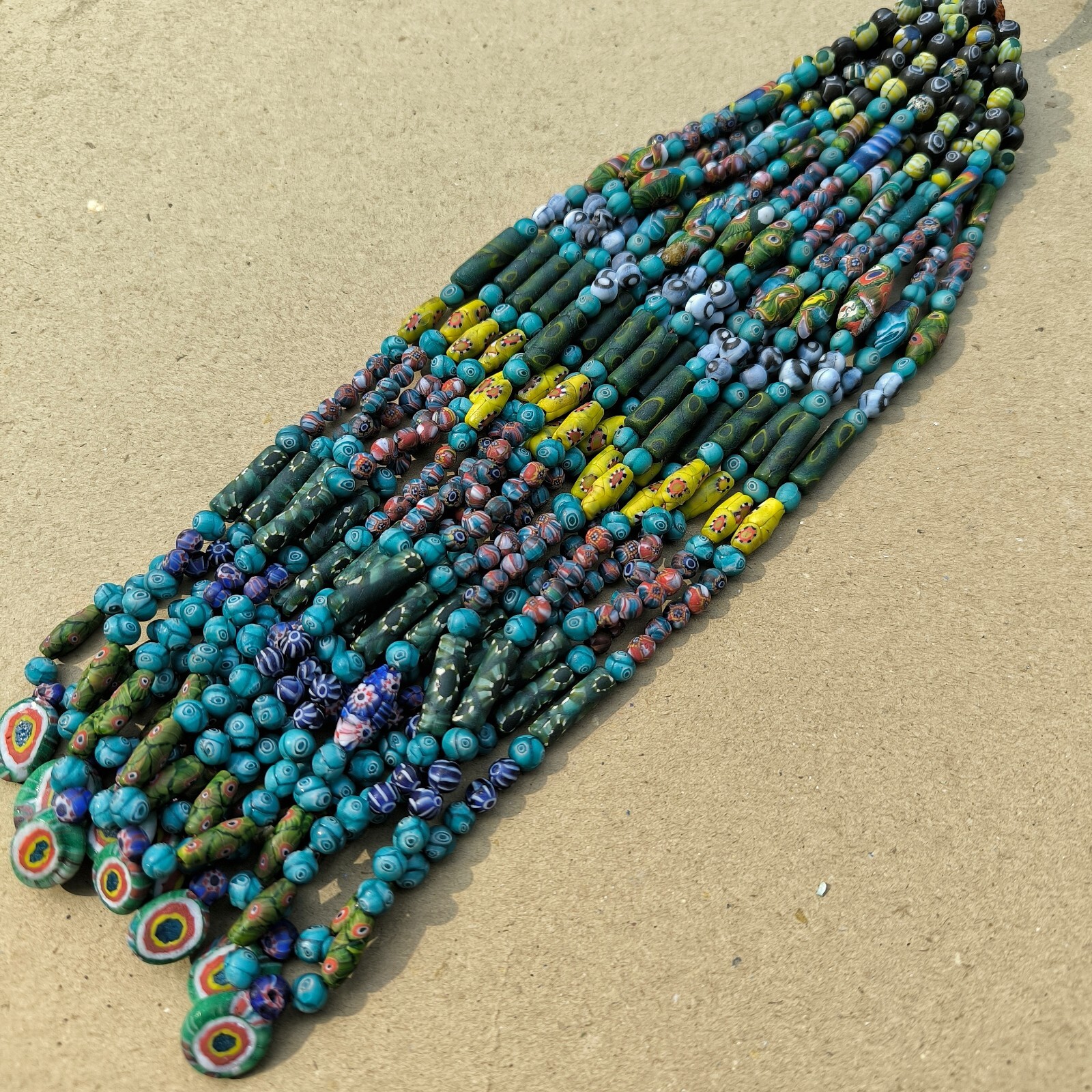 Vintage Old Handmade African Venetian Mosaic Millefiori Trade Glass Beads II Vintage Old Handmade African Venetian Mosaic Millefiori Trade Glass Beads II