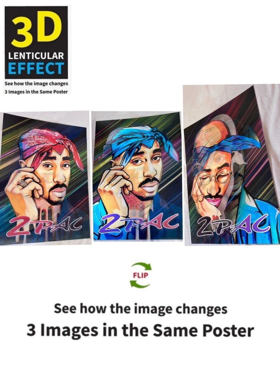 Rapper-2PAC- 3D Poster 3DLenticular Effect-3 Images In One