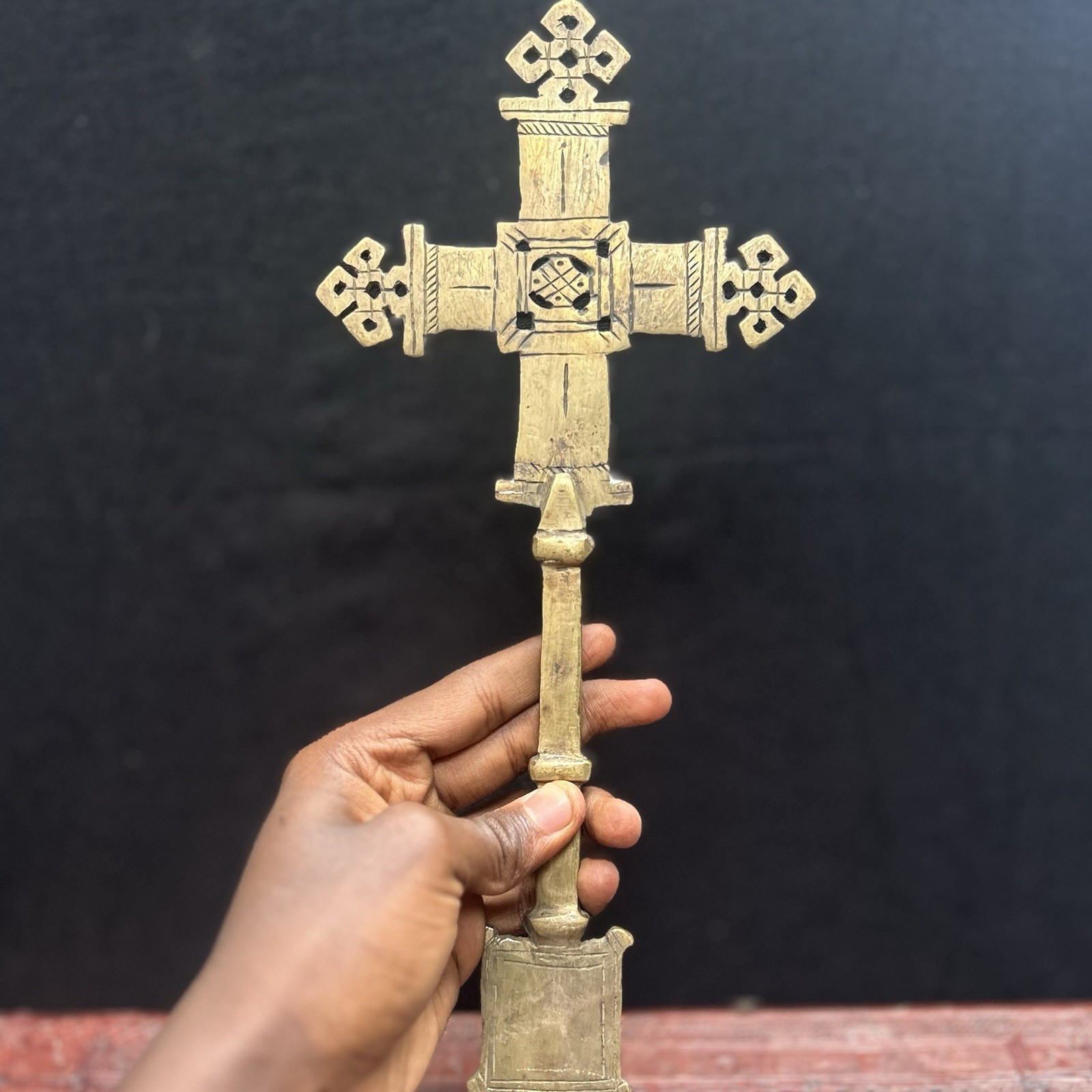 VINTAGE ETHIOPIAN ORTHODOX COPTIC PRIEST HANDHELD CROSS BRASS 11.8” X 5.1” VINTAGE ETHIOPIAN ORTHODOX COPTIC PRIEST HANDHELD CROSS BRASS 11.8” X 5.1”