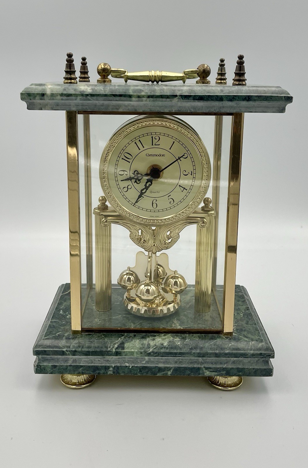 Vintage Commodore Quartz Mantel Clock Marble Brass Rotating Pendulum WORKING Vintage Commodore Quartz Mantel Clock Marble Brass Rotating Pendulum WORKING