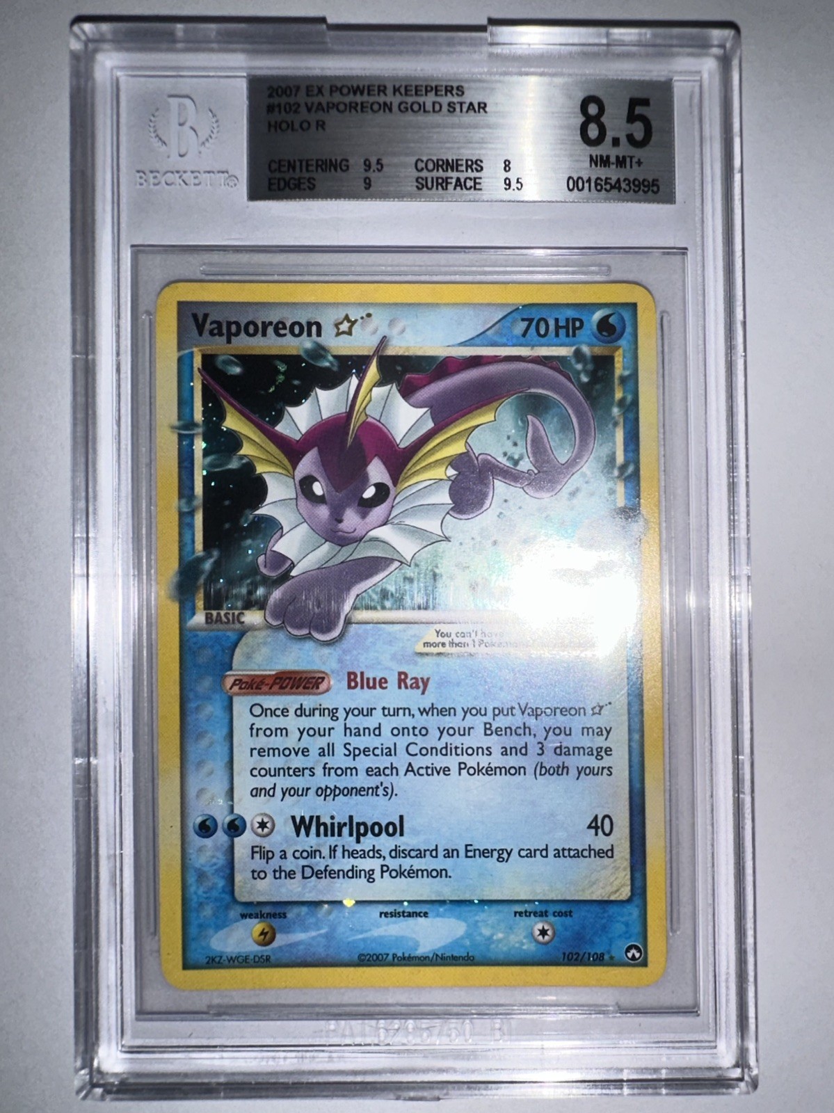 2007 POKEMON EX POWER KEEPERS GOLD STAR #102 VAPOREON-HOLO PSA MINT BGS 8.5 2007 POKEMON EX POWER KEEPERS GOLD STAR #102 VAPOREON-HOLO PSA MINT BGS 8.5