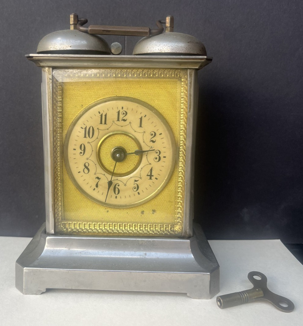 Antique Junghans German Carriage Clock Brass Dial Alarm Clock Working-Needs Oil Antique Junghans German Carriage Clock Brass Dial Alarm Clock Working-Needs Oil