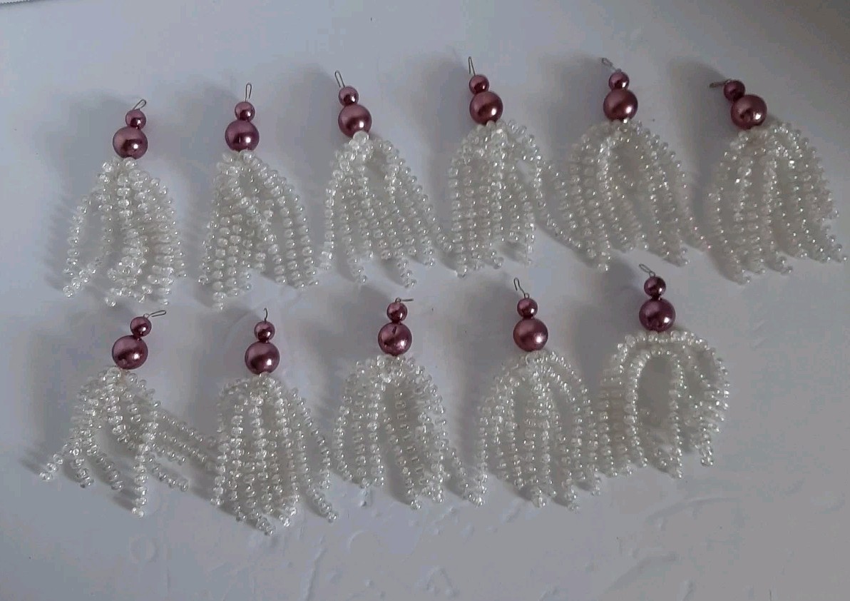Lot Of 11 "Octopus" Style Ornaments 5" Pinkish Ball With 8 Beaded Strands