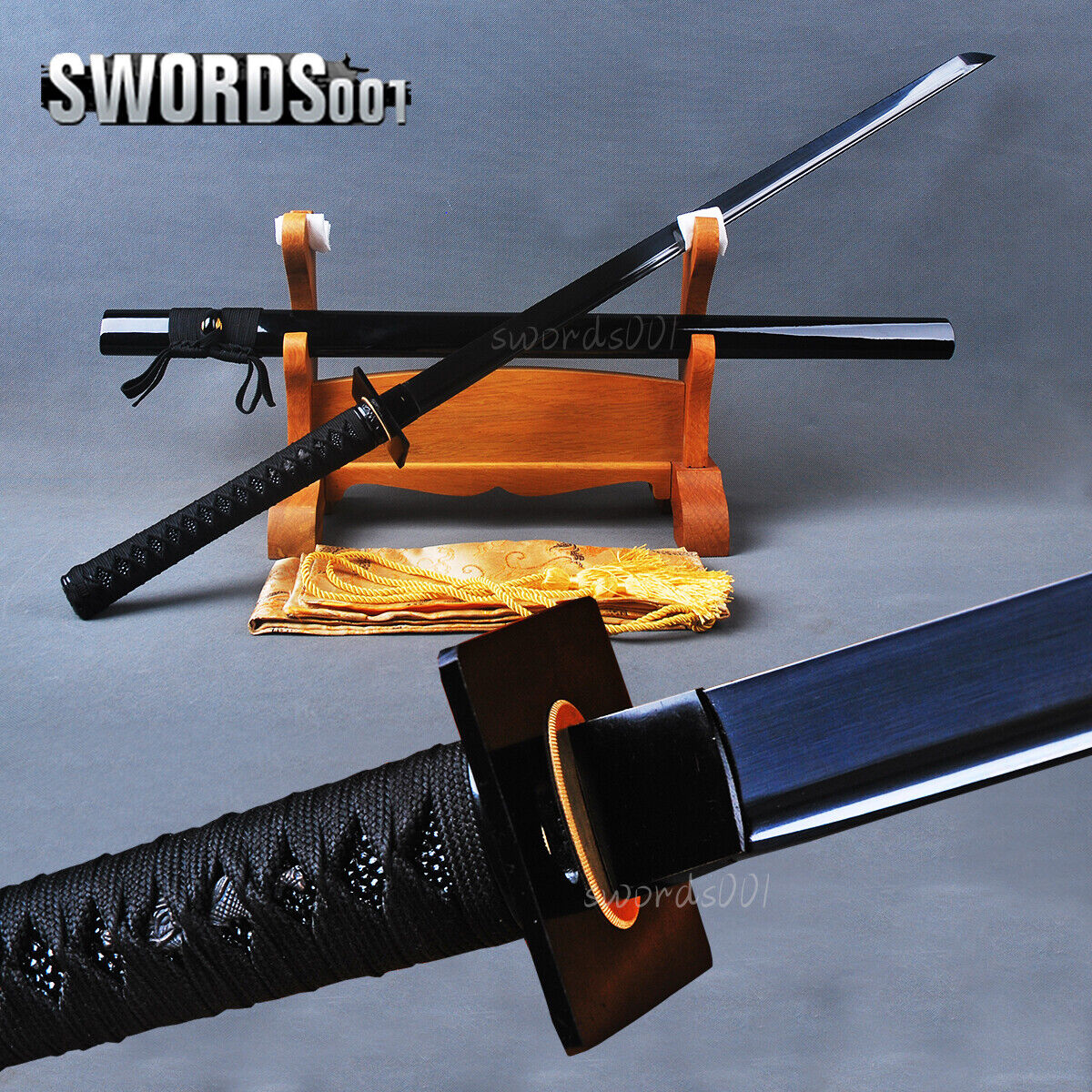 Cool Black Blade  Iron Square Tsuba Ninjato Carbon Steel Japanese Ninja Sword 