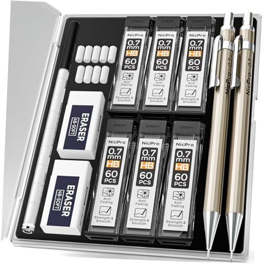 Nicpro 2 PCS Metal Mechanical Pencils Set, Drafting Pencil for Artist 0.7 mm