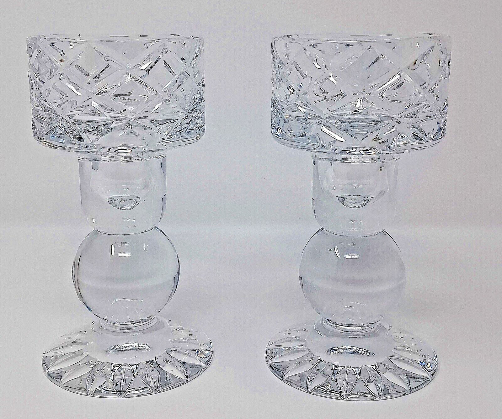 Block Lead Crystal Candle Holders 6" tall Clear Glass pillar or taper