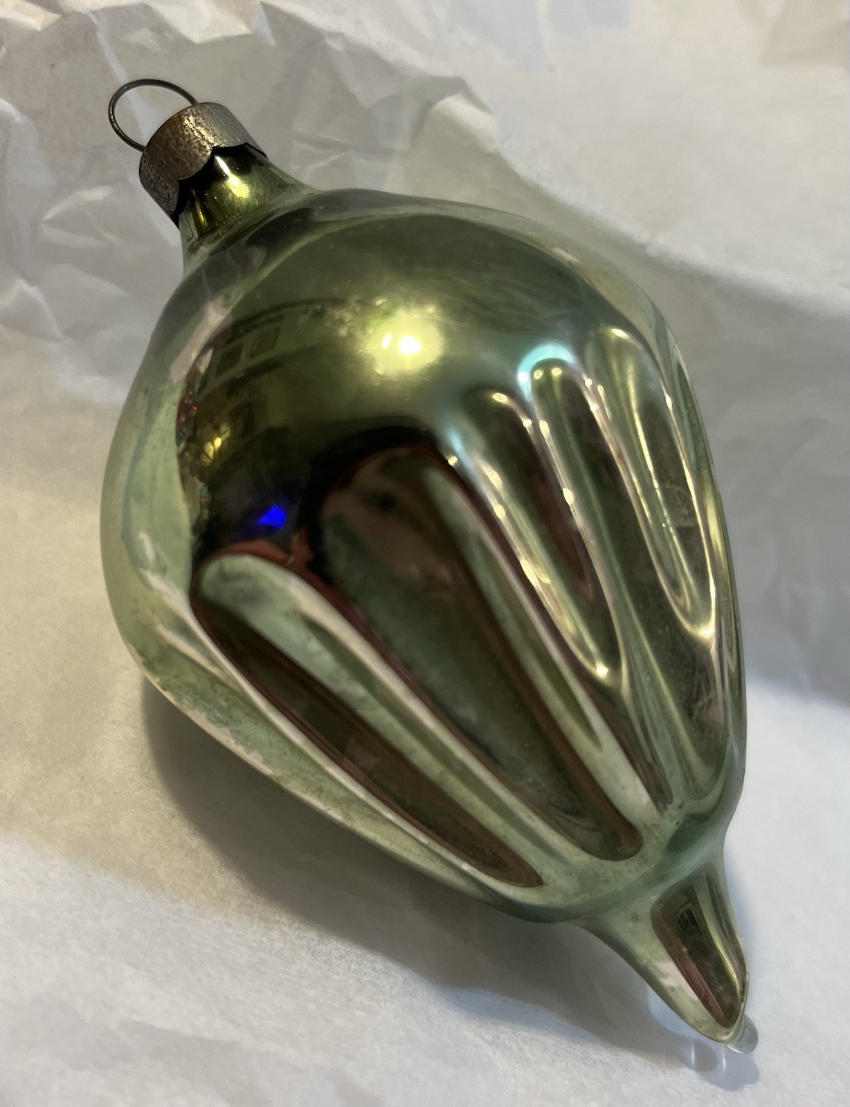 Vtg HEIM 4” Glass Christmas Ornament Pre WWII Mint Green Fluted Parachute Vtg HEIM 4” Glass Christmas Ornament Pre WWII Mint Green Fluted Parachute