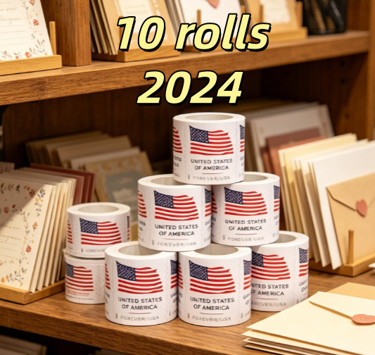 10 Roll Of 100 2024 U.S. Flag First Class US Postage Stamps 1000PCS New--