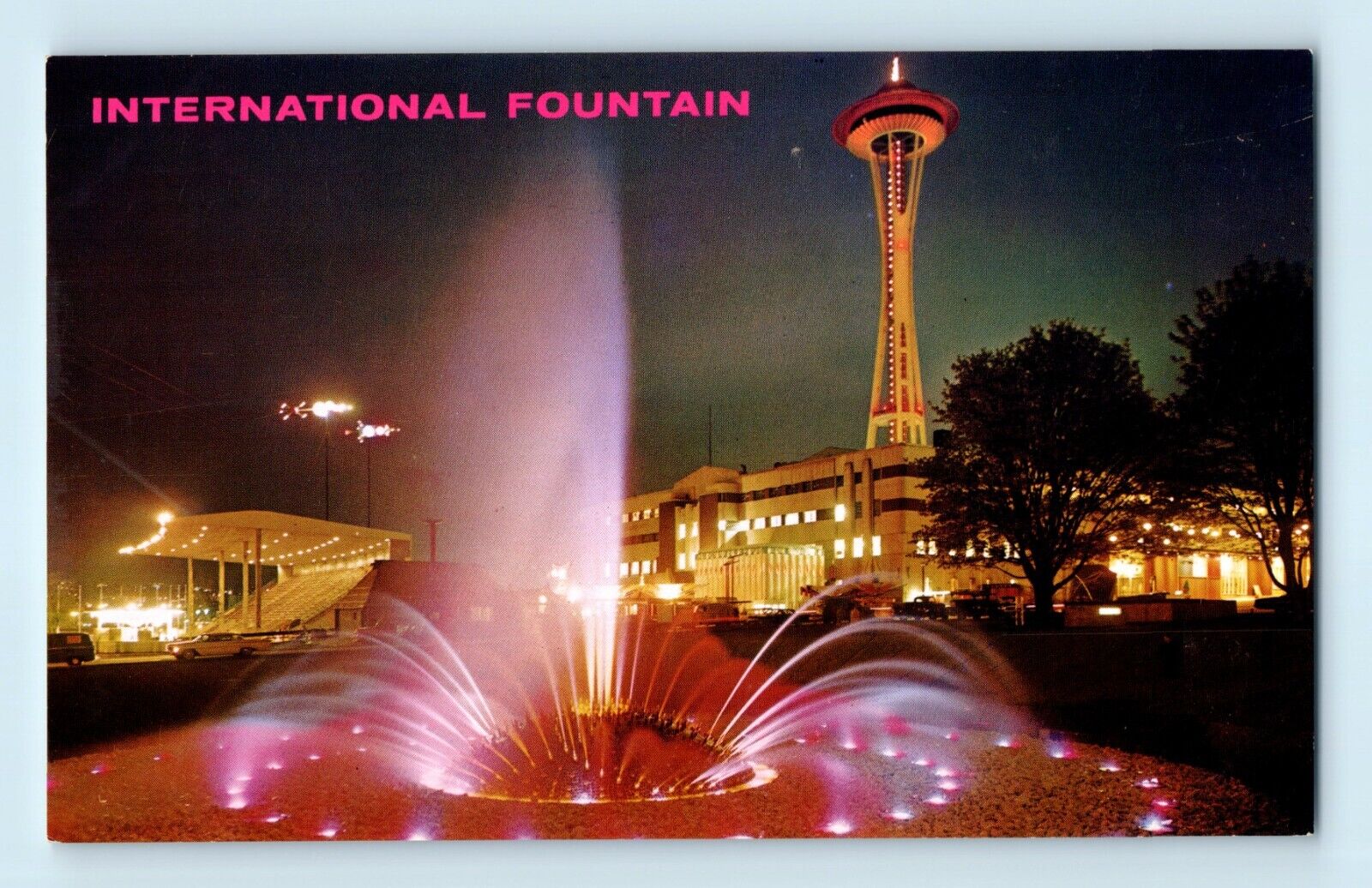Seattle World\'s Fair 1962 Night View International Fountain Lit Up Postcard C7